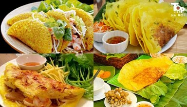 Bánh xèo ở Hạnh Mai được ăn kèm với 6 loại rau sống